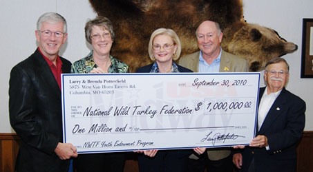 (From left to right) Larry and Brenda Potterfield, MidwayUSA; Peggy Anne Vallery, Chair NWTF National Board of Directors; George Thornton, CEO NWTF; and Robert "Doc" Dettmer, Member NWTF National Board of Directors (From left to right) Larry and Brenda Potterfield, MidwayUSA; Peggy Anne Vallery, Chair NWTF National Board of Directors; George Thornton, CEO NWTF; and Robert "Doc" Dettmer, Member NWTF National Board of Directors